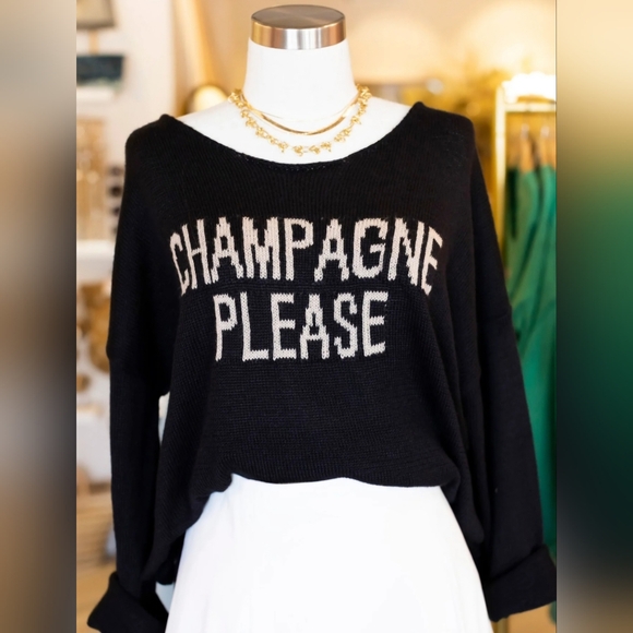 #045 🛑 S,M,L NEW! Chic Champagne Please Long Sleeve Slit Sweater Top - Picture 5 of 7
